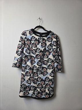 Xhilaration White Floral Shift Dress with Black Trim and Multicolor Blooms